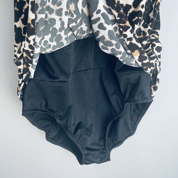 Trimshaper One Piece Swimsuit Size 14 Black Leopard Slimming Rouching Bra Cups - Picture 6 of 12